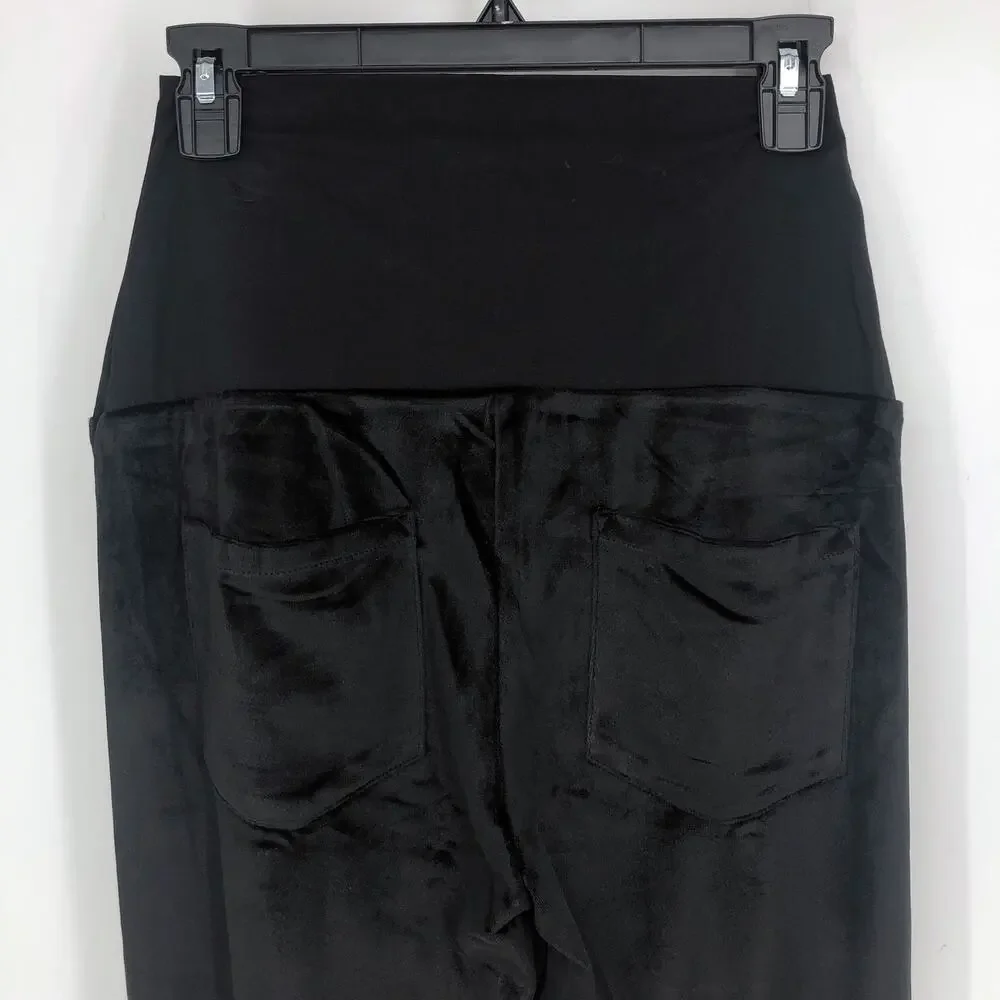 ANGEL MATERNITY Pull-On Pants XS Black Stretch Velour Straight Leg Comfort NWOT
